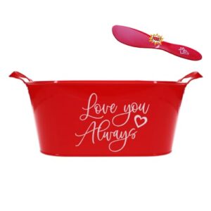 ja'cor love you always red plastic oval buckets with handles, wedding valentines day gifts gift baskets organizer storage containers ice bucket party holiday decorations with 1-pc ja'cor spatula