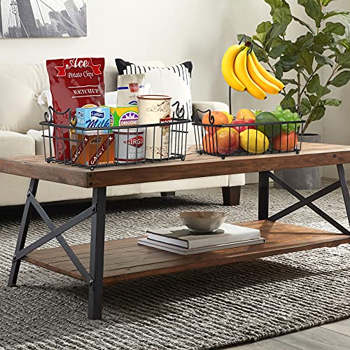 Minicloss 2-Tier Countertop Fruit Basket Bowl with Banana Hanger, Metal Wire Vegetable Fruits Stand Holder Storage Organizer for Kitchen, Black