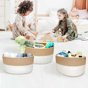 Dougeen Woven Rope Baskets for Storage Organization,Small Rope Baskets for Shelves,Cute Basket for Cube Storage,Woven Rope Basket for Nursery Toy Organizing,Bookcase Rope Basket,Oval Brown&white Set 3