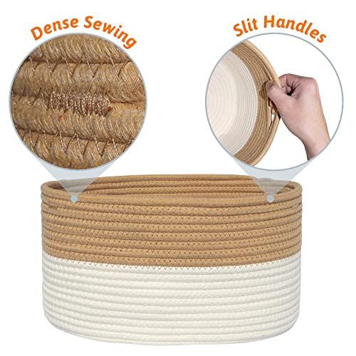 Dougeen Woven Rope Baskets for Storage Organization,Small Rope Baskets for Shelves,Cute Basket for Cube Storage,Woven Rope Basket for Nursery Toy Organizing,Bookcase Rope Basket,Oval Brown&white Set 3