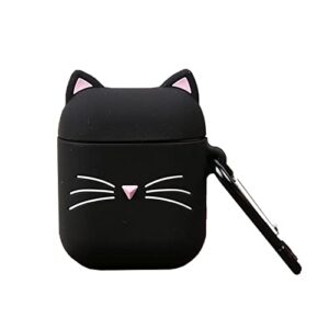 cat airpod case black whisker cat kitty fun funny designer unique shell 3d cartoon animals full protection shockproof soft silicone charging case cove with keychain for men girls women boys