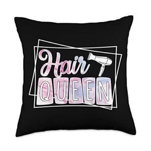 hair queen hairdressing salon & hair braider queen colorist hair stylist hairdresser throw pillow, 18x18, multicolor