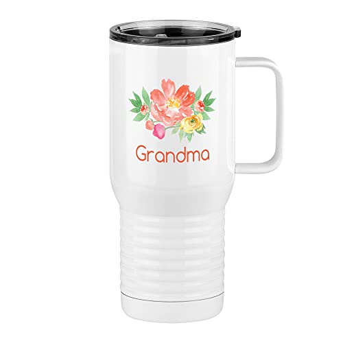 Just So Posh Grandma Flowers Tumbler, Travel Coffee Mug with Handle and Slider Lid, White 20 oz Polar Camel, Stainless Steel, Vacuum Insulated