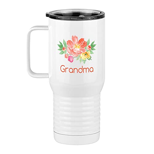 Just So Posh Grandma Flowers Tumbler, Travel Coffee Mug with Handle and Slider Lid, White 20 oz Polar Camel, Stainless Steel, Vacuum Insulated