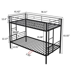 Anwickmak Metal Bunk Bed Twin Over Twin Sturdy Heavy Duty Bunk Beds with 2 Side Ladders,Space Saving,No Box Spring Needed,for Kids Teens Adults (Black)