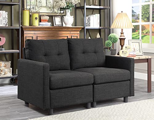 Payeel Convertible Sectional Sofa Couch 52" Loveseat with Tufted Cushion Back for Small Space,Living Room,Apartment (Loveseat,Dark Gray)