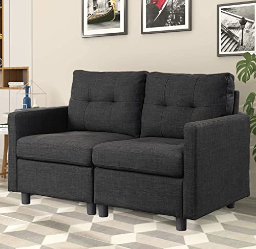 Payeel Convertible Sectional Sofa Couch 52" Loveseat with Tufted Cushion Back for Small Space,Living Room,Apartment (Loveseat,Dark Gray)