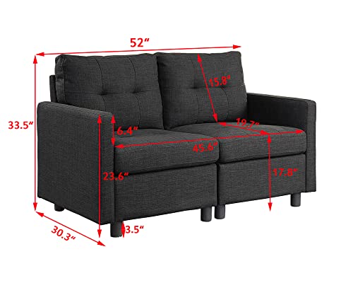 Payeel Convertible Sectional Sofa Couch 52" Loveseat with Tufted Cushion Back for Small Space,Living Room,Apartment (Loveseat,Dark Gray)