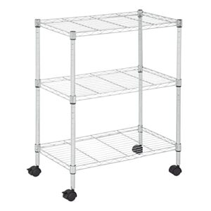 yrllensdan 3 tier shelf, small closet shelving adjustable shelving unit kitchen storage shelves with wheels, heavy duty steel organizer wire rack, chrome (32" h x 23" w x 13" d)