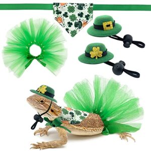 vehomy 4pcs saint patrick's day bearded dragon hats tutu skirt outfit lizard bowler hat with shamrock décor small pet st patrick's day tutu accessories costume for lizard hamster leopard gecko