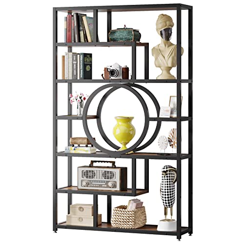 LITTLE TREE 72 Inch Industrial Bookshelf, Etagere Bookcase with 11-Open Shelf, Wood and Metal Bookshelves, Modern Book Shelves Storage Rack Display Shelf for Office, Living Room