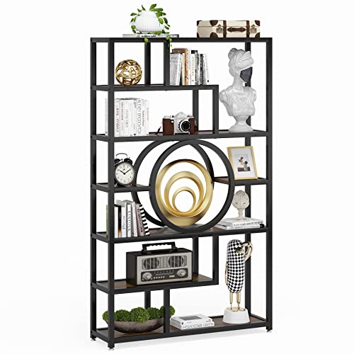 LITTLE TREE 72 Inch Industrial Bookshelf, Etagere Bookcase with 11-Open Shelf, Wood and Metal Bookshelves, Modern Book Shelves Storage Rack Display Shelf for Office, Living Room