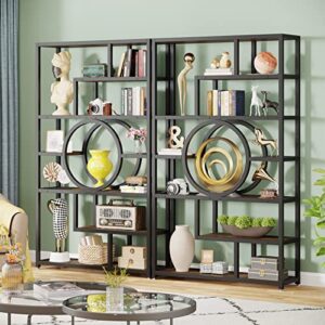 LITTLE TREE 72 Inch Industrial Bookshelf, Etagere Bookcase with 11-Open Shelf, Wood and Metal Bookshelves, Modern Book Shelves Storage Rack Display Shelf for Office, Living Room