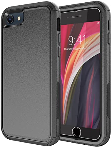 Diverbox Designed for iPhone SE case with Screen Protector Heavy Duty Shockproof Shock-Resistant Cases for Apple iPhone se Phone 2022/2020 Release - Black