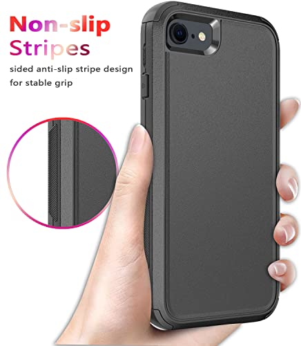 Diverbox Designed for iPhone SE case with Screen Protector Heavy Duty Shockproof Shock-Resistant Cases for Apple iPhone se Phone 2022/2020 Release - Black