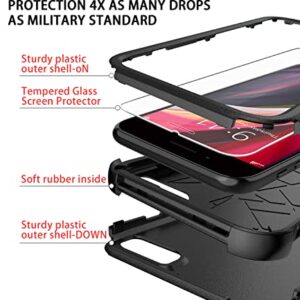 Diverbox Designed for iPhone SE case with Screen Protector Heavy Duty Shockproof Shock-Resistant Cases for Apple iPhone se Phone 2022/2020 Release - Black