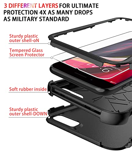 Diverbox Designed for iPhone SE case with Screen Protector Heavy Duty Shockproof Shock-Resistant Cases for Apple iPhone se Phone 2022/2020 Release - Black