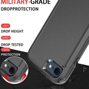 Diverbox Designed for iPhone SE case with Screen Protector Heavy Duty Shockproof Shock-Resistant Cases for Apple iPhone se Phone 2022/2020 Release - Black