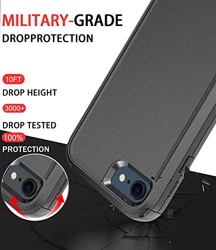 Diverbox Designed for iPhone SE case with Screen Protector Heavy Duty Shockproof Shock-Resistant Cases for Apple iPhone se Phone 2022/2020 Release - Black