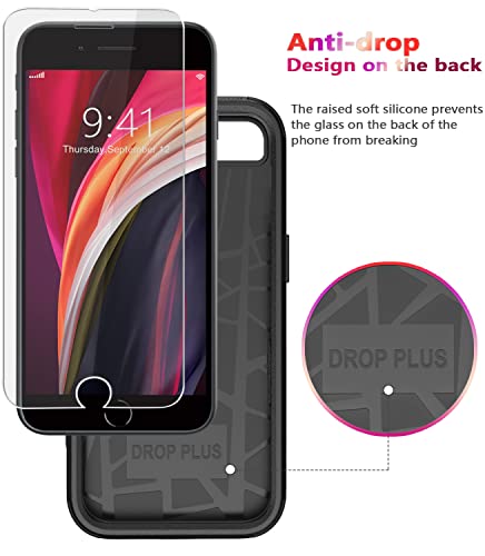 Diverbox Designed for iPhone SE case with Screen Protector Heavy Duty Shockproof Shock-Resistant Cases for Apple iPhone se Phone 2022/2020 Release - Black