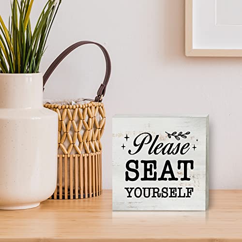 Please Seat Yourself Wood Box Sign Home Decor Rustic Bathroom Quote Wooden Box Sign Block Plaque for Wall Tabletop Desk Home Bathroom Restroom Decoration 5" x 5"