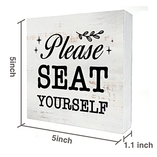 Please Seat Yourself Wood Box Sign Home Decor Rustic Bathroom Quote Wooden Box Sign Block Plaque for Wall Tabletop Desk Home Bathroom Restroom Decoration 5" x 5"