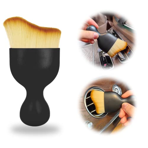 1PCS Car Interior Detailing Soft Brush Detailing Interior Auto Interior Soft Hair Removal Brush Scratch Free, Cleaning Dashboard Curved Design Universal Car Brush Tool (Black-Yellow)