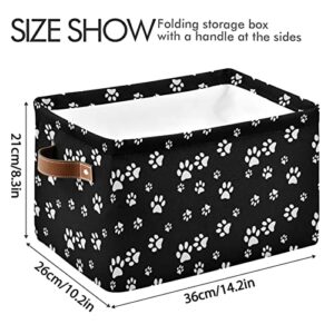 ALAZA Cute Dog Paw Print Black White Large Storage Basket with Handles Foldable Decorative 1 Pack Storage Bin Box for Organizing Living Room Shelves Office Closet Clothes