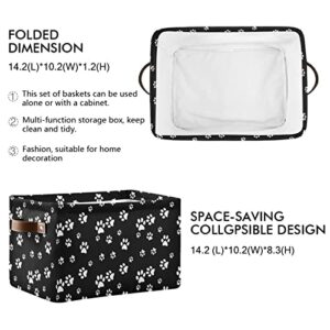 ALAZA Cute Dog Paw Print Black White Large Storage Basket with Handles Foldable Decorative 1 Pack Storage Bin Box for Organizing Living Room Shelves Office Closet Clothes