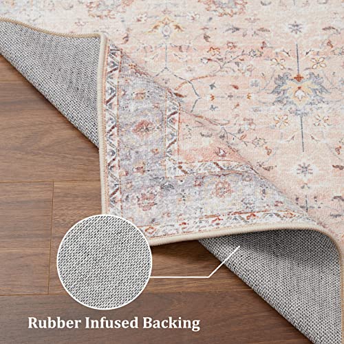 Fashionwu Vintage Rug 5x7 Area Rug for Bedroom Machine Washable Rug Aesthetic Rug Non-Shedding Anti-Slip Rug Carpet Office Rug Patio Rug Dining Room Rug 5 x 7 Large Rug, Blush