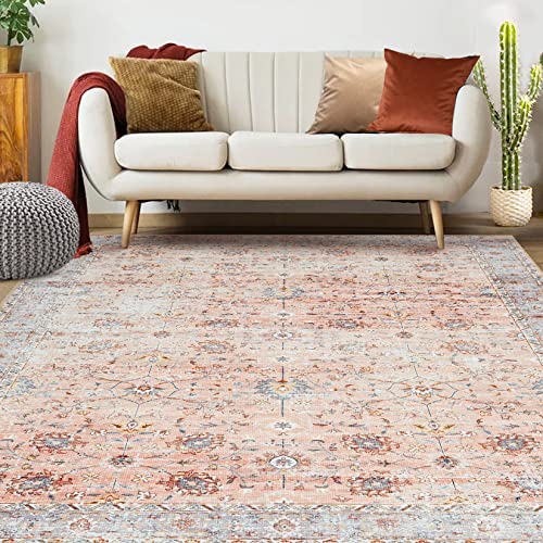 Fashionwu Vintage Rug 5x7 Area Rug for Bedroom Machine Washable Rug Aesthetic Rug Non-Shedding Anti-Slip Rug Carpet Office Rug Patio Rug Dining Room Rug 5 x 7 Large Rug, Blush