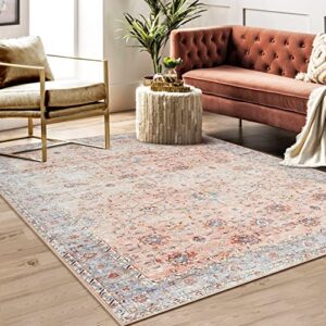 Fashionwu Vintage Rug 5x7 Area Rug for Bedroom Machine Washable Rug Aesthetic Rug Non-Shedding Anti-Slip Rug Carpet Office Rug Patio Rug Dining Room Rug 5 x 7 Large Rug, Blush