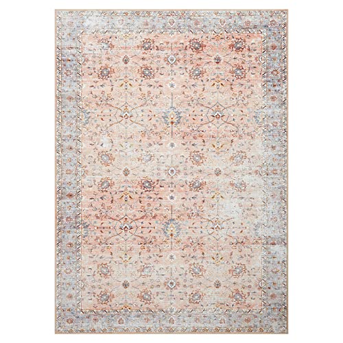 Fashionwu Vintage Rug 5x7 Area Rug for Bedroom Machine Washable Rug Aesthetic Rug Non-Shedding Anti-Slip Rug Carpet Office Rug Patio Rug Dining Room Rug 5 x 7 Large Rug, Blush