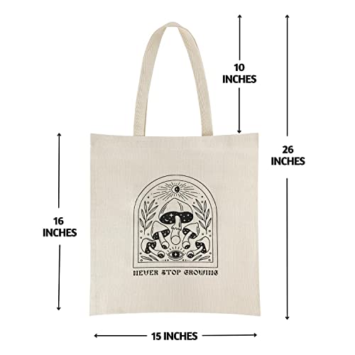 Folkulture Canvas Tote Bag with Zipper for Women | 16" x 15", 100% Cotton Reusable Grocery Bag with Pocket, Tote Bag Aesthetic for Men & Teens | Tote Bags for Work Travel Shopping (Never Stop Growing)