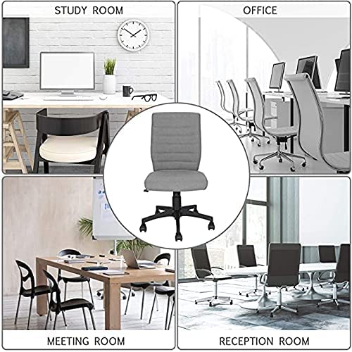 Ergonomic Home Office Desk Chair – Computer Mesh Adjustable Task Swivel Tilt Tension Armless Cushion Mid-Fiber Mesh Lumbar Support (Light Grey)