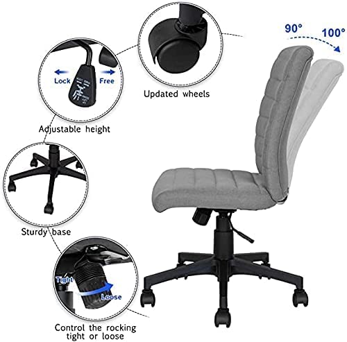 Ergonomic Home Office Desk Chair – Computer Mesh Adjustable Task Swivel Tilt Tension Armless Cushion Mid-Fiber Mesh Lumbar Support (Light Grey)