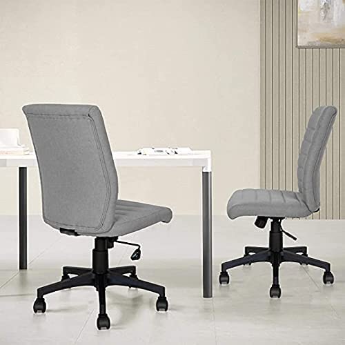 Ergonomic Home Office Desk Chair – Computer Mesh Adjustable Task Swivel Tilt Tension Armless Cushion Mid-Fiber Mesh Lumbar Support (Light Grey)