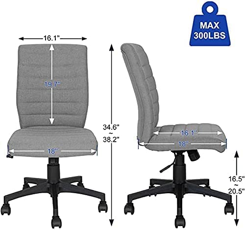 Ergonomic Home Office Desk Chair – Computer Mesh Adjustable Task Swivel Tilt Tension Armless Cushion Mid-Fiber Mesh Lumbar Support (Light Grey)