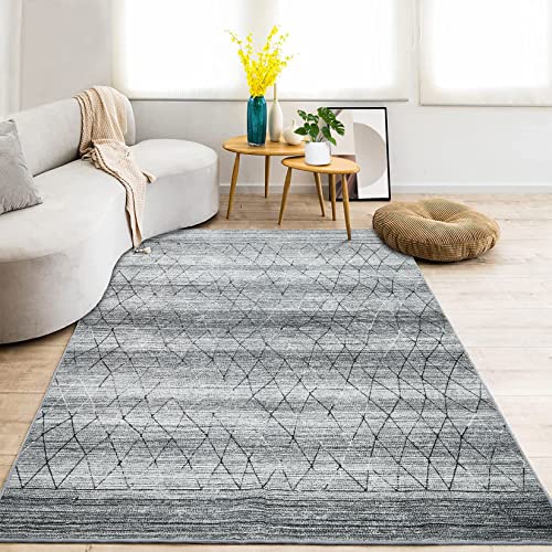 Fashionwu Washable Rug 8x10 Rug Geometric Large Area Rug Boho Disstressed Area Rug for Bedroom Rug for Living Room 8x10 Area Rug Aesthetic Rug Non-Shedding Anti-Slip Rug, Grey