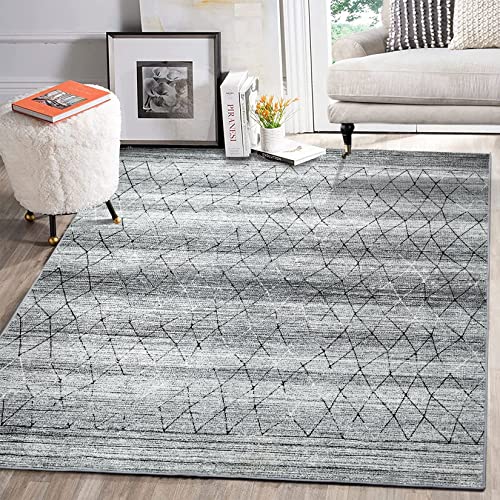 Fashionwu Washable Rug 8x10 Rug Geometric Large Area Rug Boho Disstressed Area Rug for Bedroom Rug for Living Room 8x10 Area Rug Aesthetic Rug Non-Shedding Anti-Slip Rug, Grey