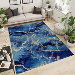 QINYUN Art Abstract Area Rug, Blue Water Swoosh Indoor Rug, Decorative Rug Non-Slip Soft Machine Washable, for Apartment Living Room Bedroom Dining Room-6ft×8ft