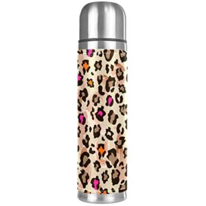 leopard brown vacuum insulated water bottle stainless steel thermos flask travel mug coffee cup double walled 17 oz