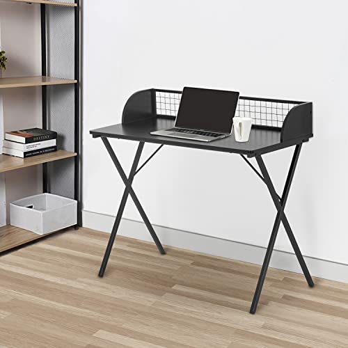 PayLessHere Computer Writing Desk 39 inch Sturdy Home Office Table with A Baffle to Keep Items from Slipping,Home Office Desk Workstation with Waterproof and Scratch Resistant Desktop (Black)