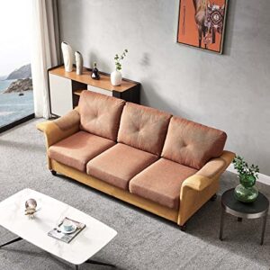 TMEOSK 3-Seat Sofa Couch Loveseat, 84" Modern Upholstered Linen Loveseat Sofa Couch with Storage Pocket and Wood Legs for Small Spaces Bedroom Apartment Office Living Room (Brown)