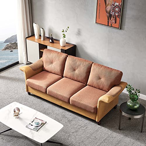 TMEOSK 3-Seat Sofa Couch Loveseat, 84" Modern Upholstered Linen Loveseat Sofa Couch with Storage Pocket and Wood Legs for Small Spaces Bedroom Apartment Office Living Room (Brown)