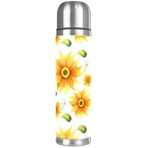 sunflower and leaves vacuum insulated water bottle stainless steel thermos flask travel mug coffee cup double walled 17 oz