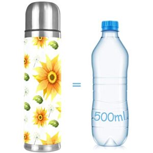 Sunflower and Leaves Vacuum Insulated Water Bottle Stainless Steel Thermos Flask Travel Mug Coffee Cup Double Walled 17 OZ