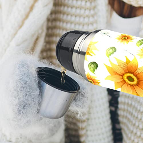 Sunflower and Leaves Vacuum Insulated Water Bottle Stainless Steel Thermos Flask Travel Mug Coffee Cup Double Walled 17 OZ