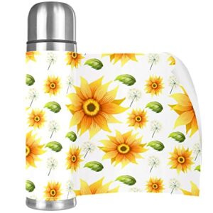 Sunflower and Leaves Vacuum Insulated Water Bottle Stainless Steel Thermos Flask Travel Mug Coffee Cup Double Walled 17 OZ