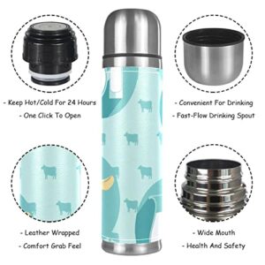 Cow Heads and Milk Jug Stainless Steel Water Bottle, Leak-Proof Travel Thermos Mug, Double Walled Vacuum Insulated Flask 17 OZ